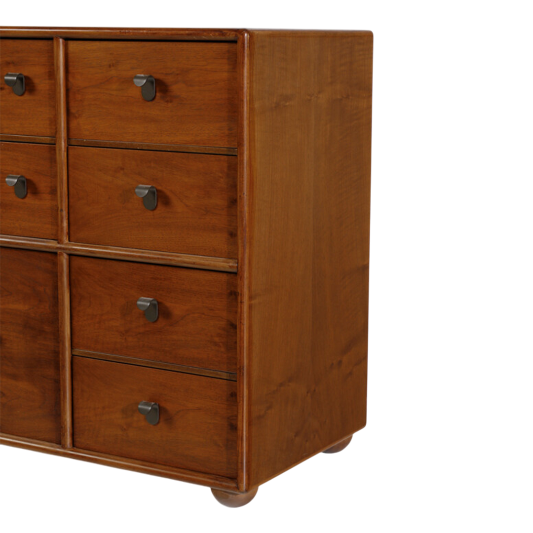 1960s Fabio Lenci : 56" walnut cabinet with drawers & cabinets