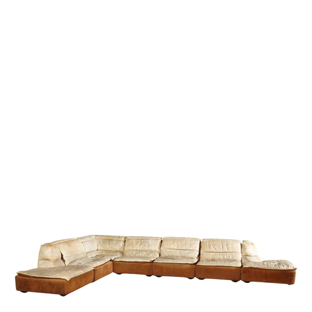 1970s Carlo Bartoli : "Bogo" modular 7-part leather sofa, Italy