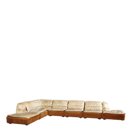 1970s Carlo Bartoli : "Bogo" modular 7-part leather sofa, Italy