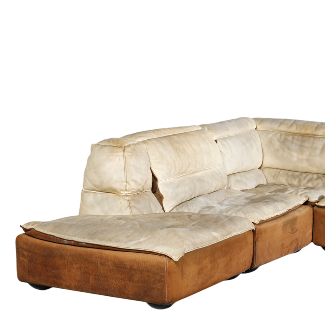 1970s Carlo Bartoli : "Bogo" modular 7-part leather sofa, Italy