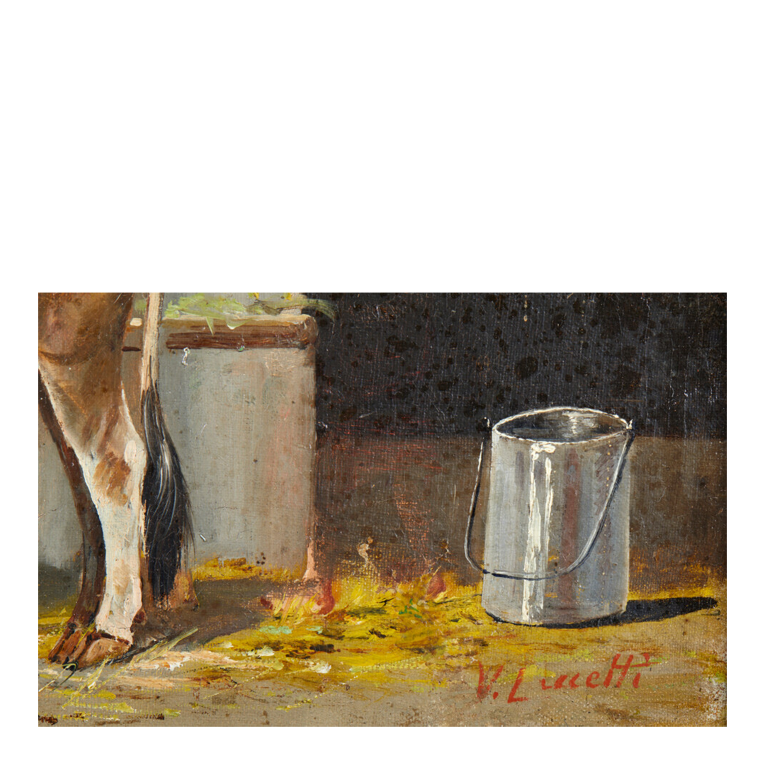 19thc Valerio Laccetti : Ox in the Stable o/c, Italy