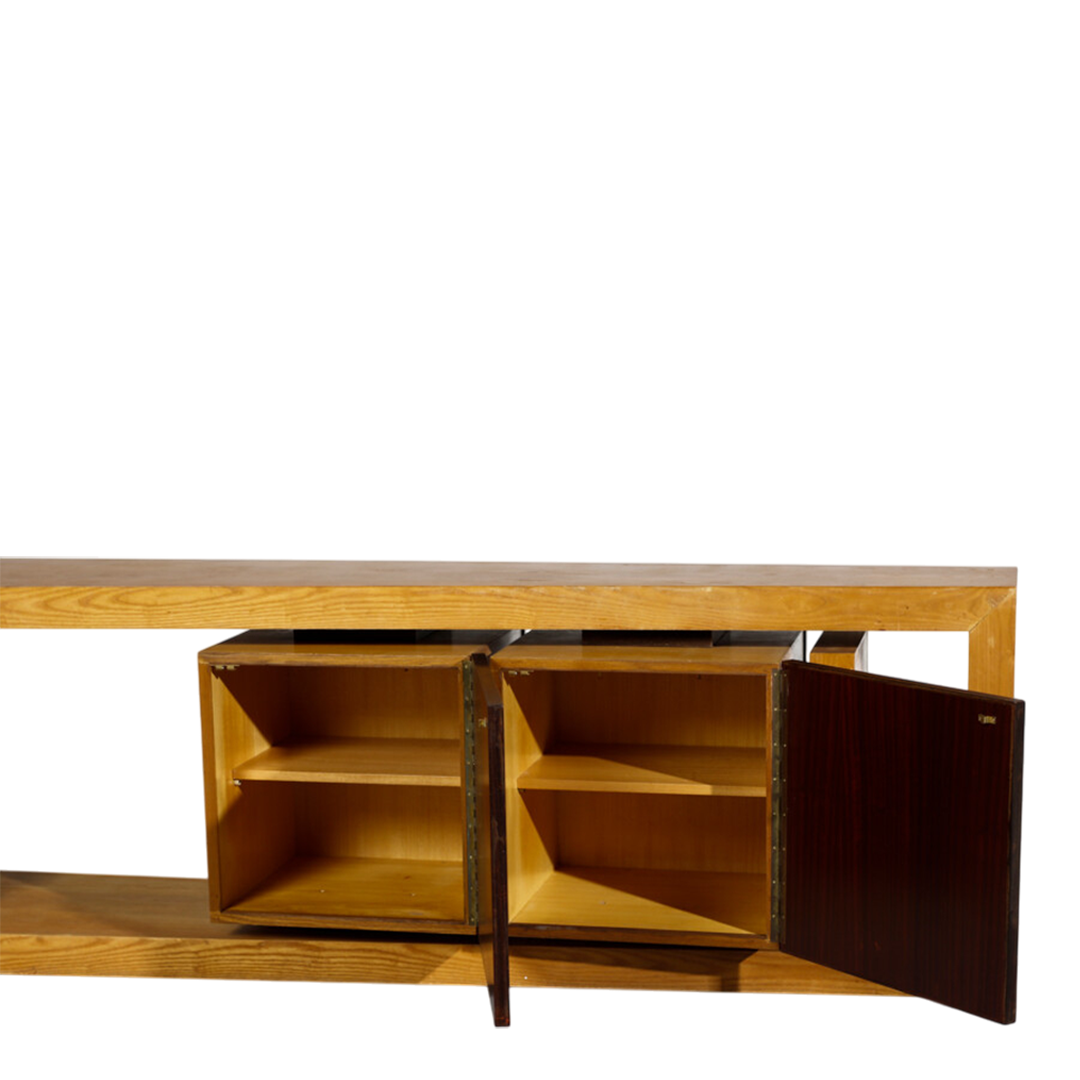 1960s Italian : custom modernist corner cabinet in oak & rosewood