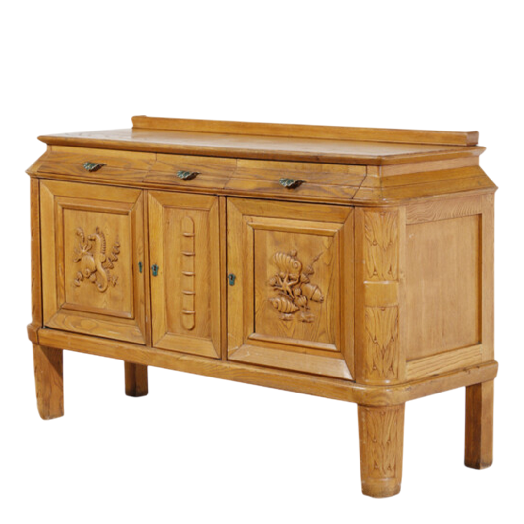 c1940 Italian : oakwood cabinet with carved 'marine' motifs