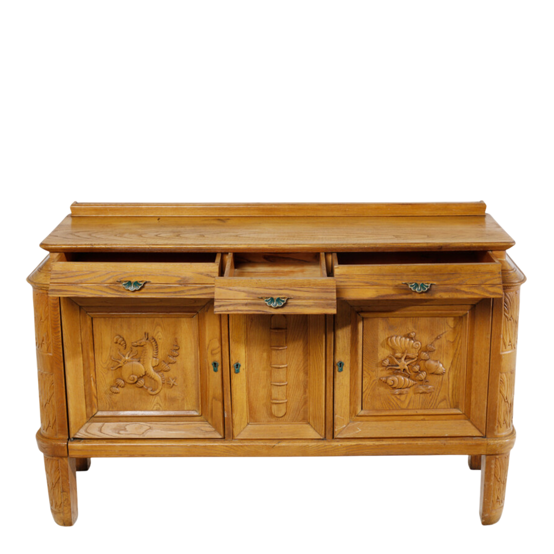 c1940 Italian : oakwood cabinet with carved 'marine' motifs