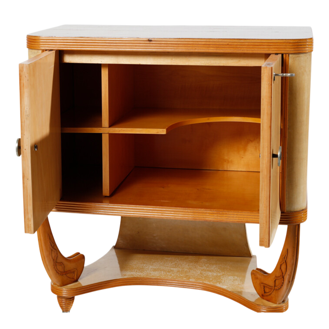 1940s Italian : diminutive 36" Milanese parchment clad cabinet