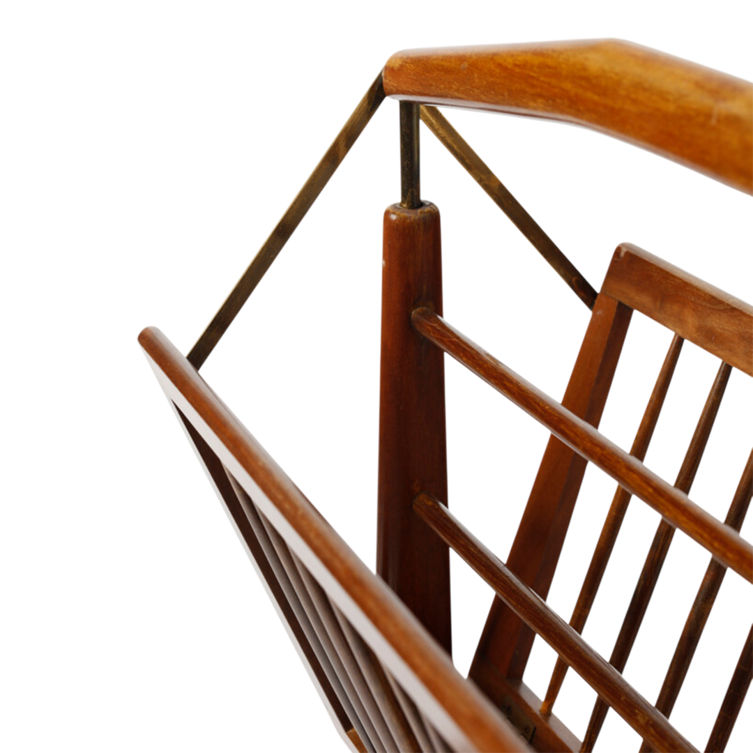 1950s Cesare Lacca : folding wood & brass magazine rack