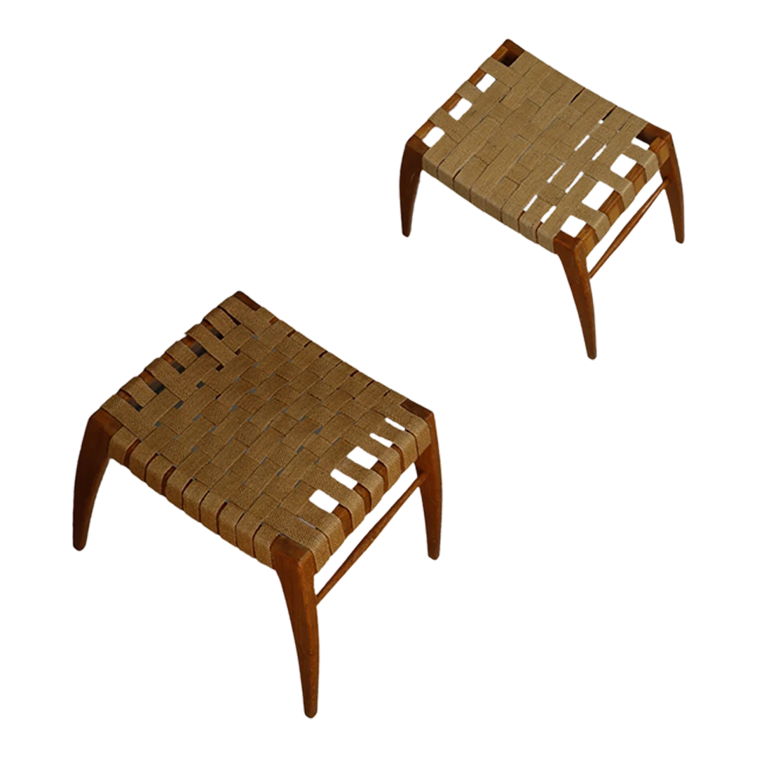 1950s Jan Vaněk : cotton strap stool for Krásná Jizba, Czech