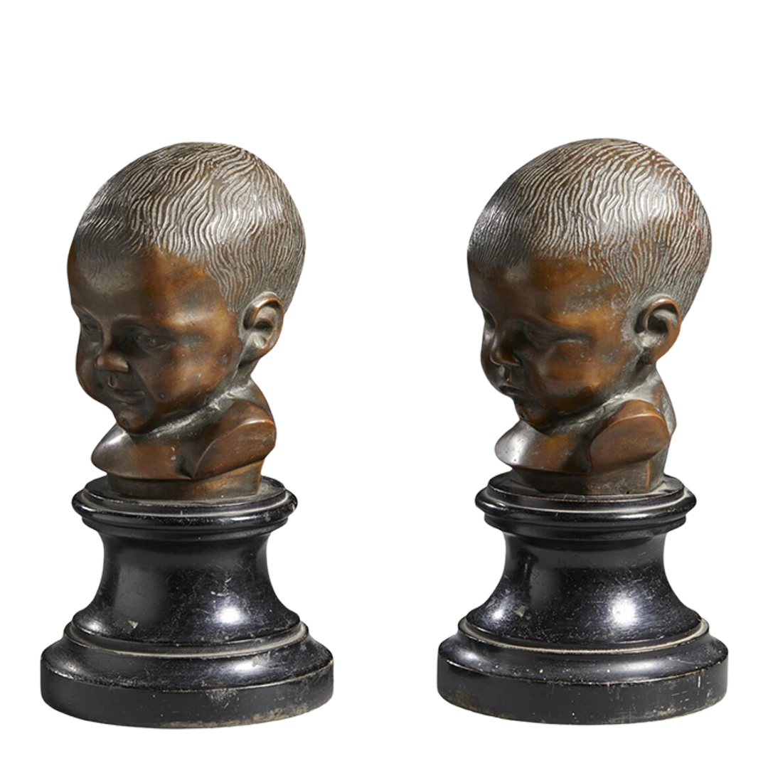 Italian c1900 : pair of bronze baby heads