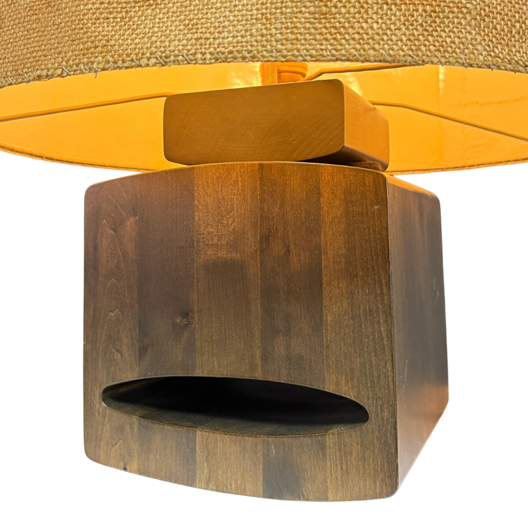 1970s Vladimír Nývlt : beechwood 29" table lamp, Prague