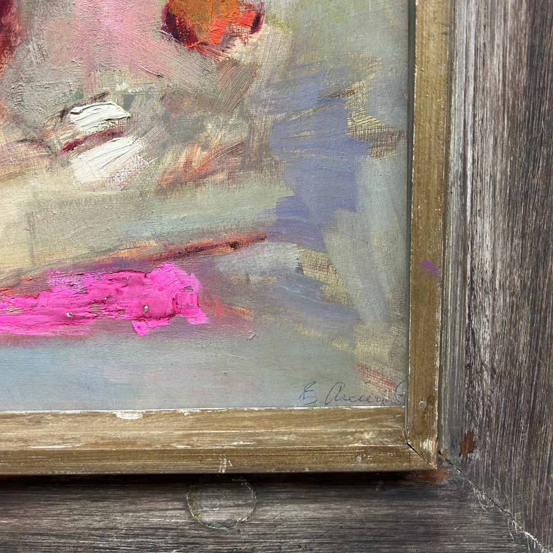 Mid-Century Eugene Arcieri : 18.9" x 22.5" abstract o/c, Woodstock artist
