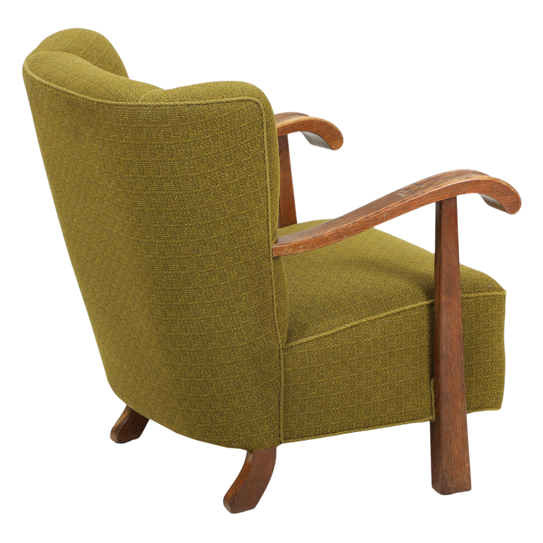 65 - 1940s Danish : Deco transitional sculpted upholstered armchair