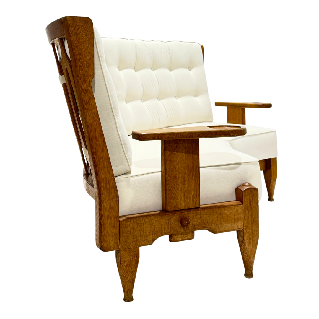 1950s Guillerme and Chambron : solid oakwood curved settee