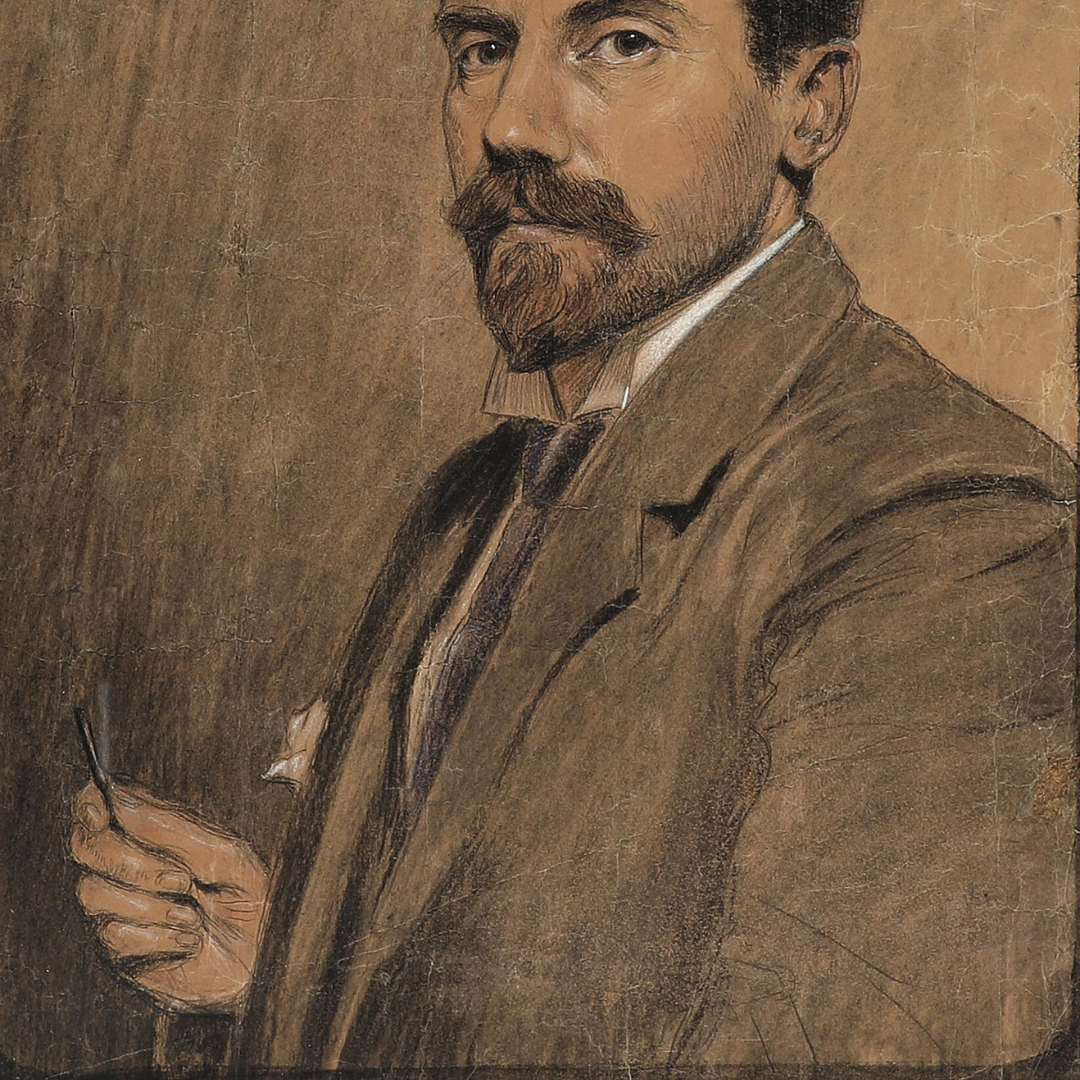 c1919 Walter Schwartz : artist's self portrait in charcoal