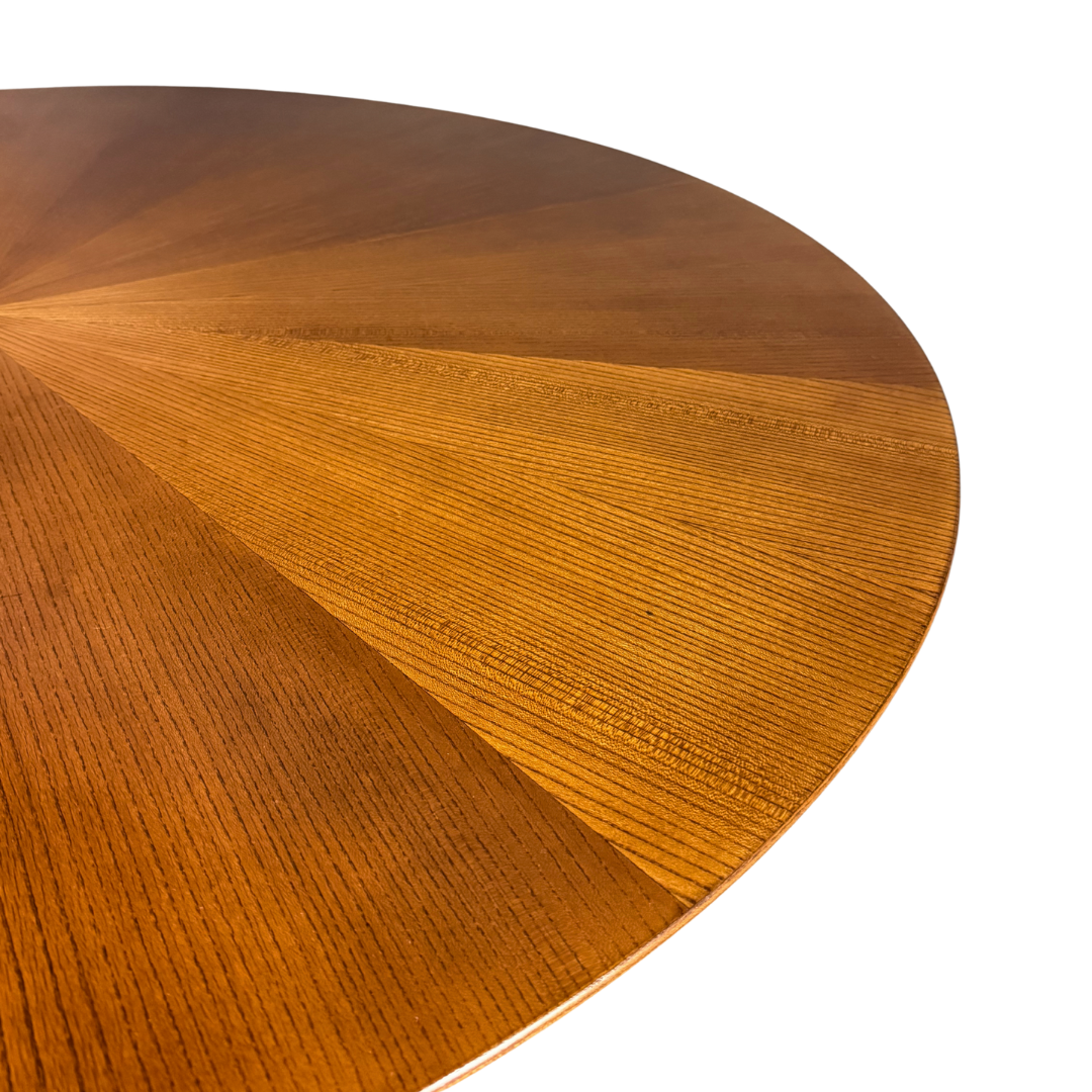 1950s Italian : sunburst top walnut and brass 45" center table