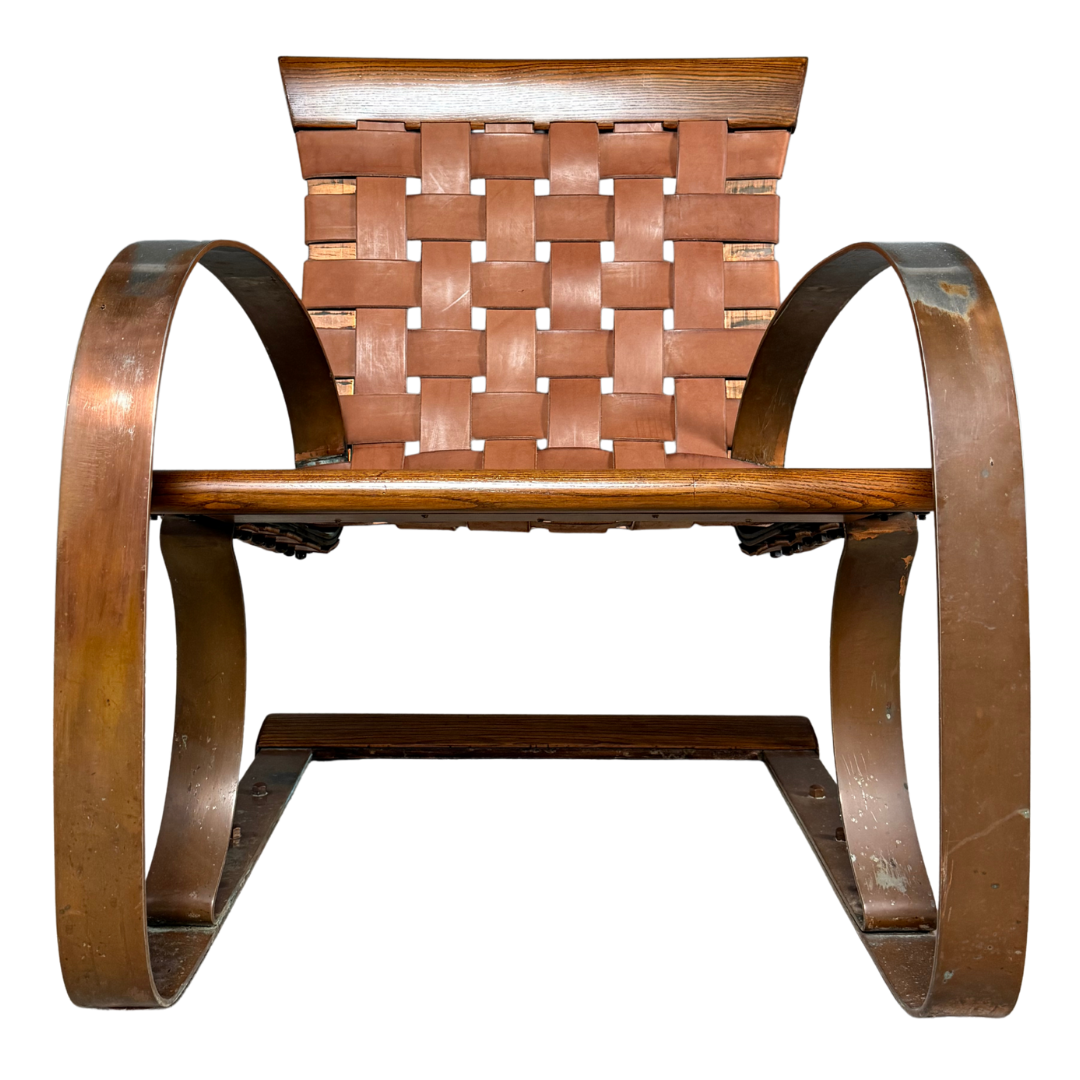 1980s Post Modern : steel, leather and wood cantilever spring chair