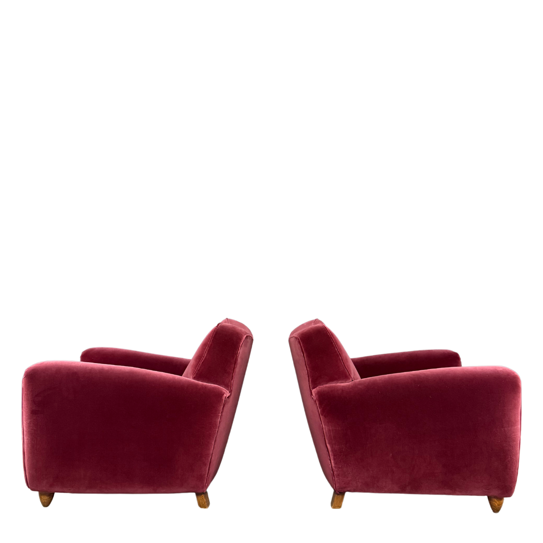 1940s Italian : pair classic velvet modernist club chairs