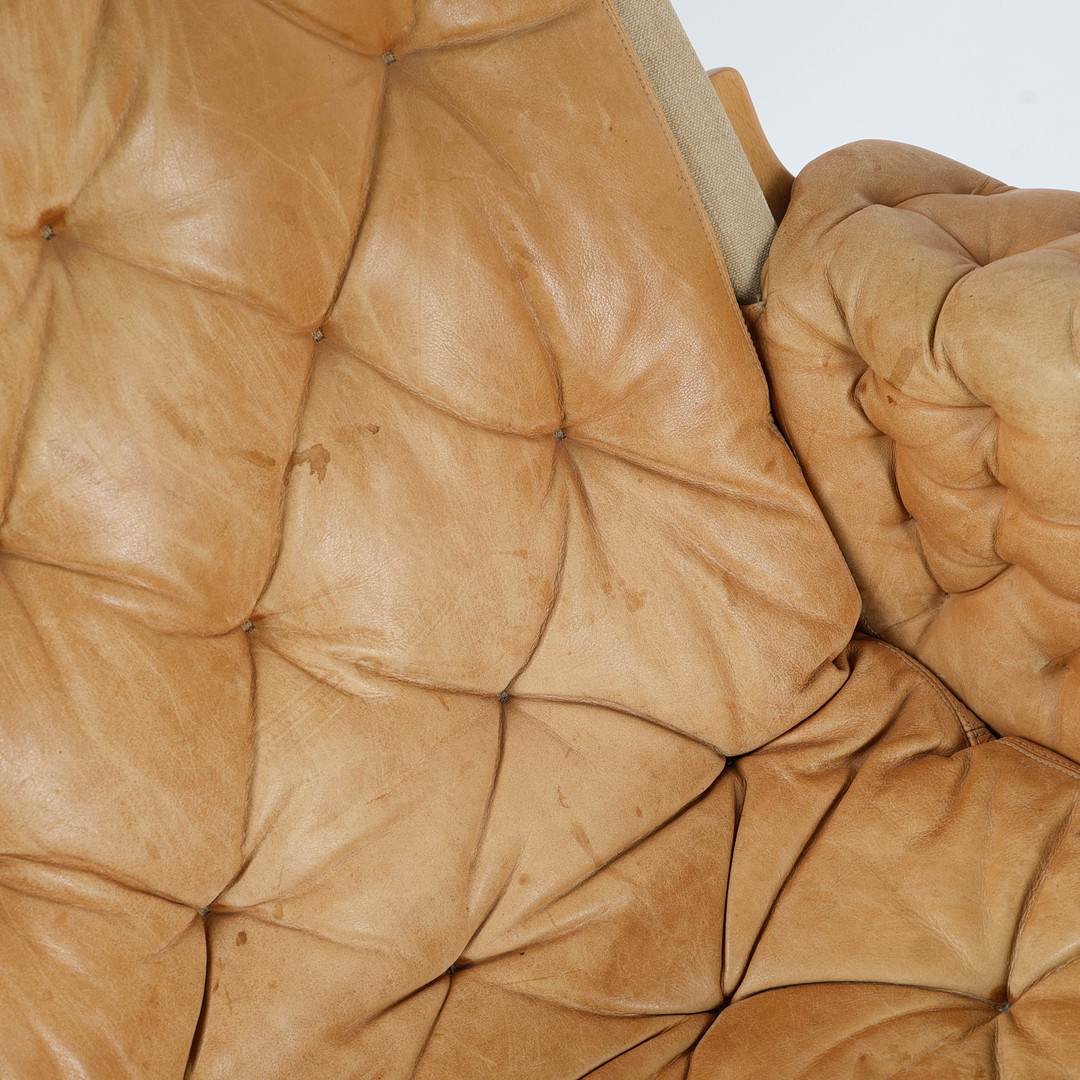 1970s Bruno Mathsson : light cognac leather "Pernilla" lounge chair + ottoman