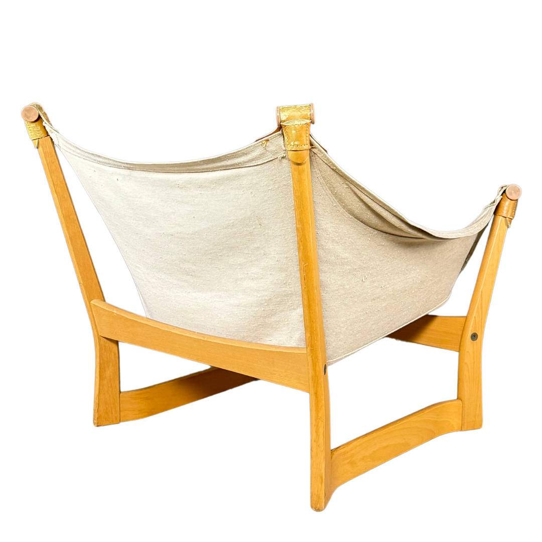 1960s Tormod Alnaes : beechwood "Trega" lounge chair, w/hide cushion