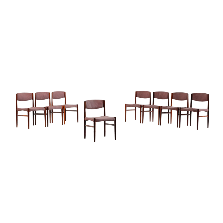 1960s Danish : set eight Brazilian rosewood dining chairs, Glostrup