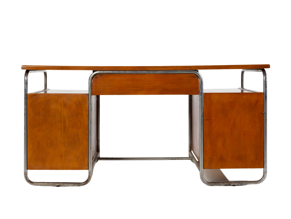 1930s Italian : rationalist walnut & tubular chrome desk, Milan