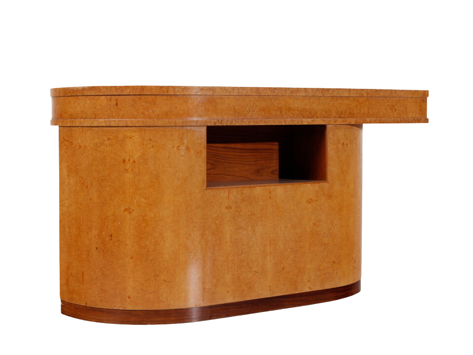 late 1940s Italian : curved Rationalist center desk in walnut and walnut burl