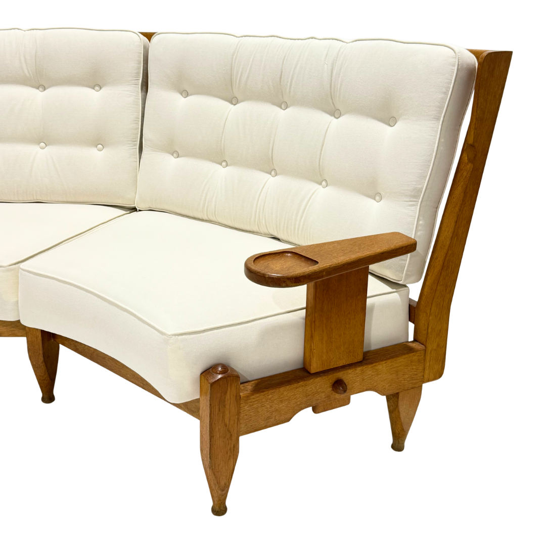 1950s Guillerme and Chambron : solid oakwood curved settee