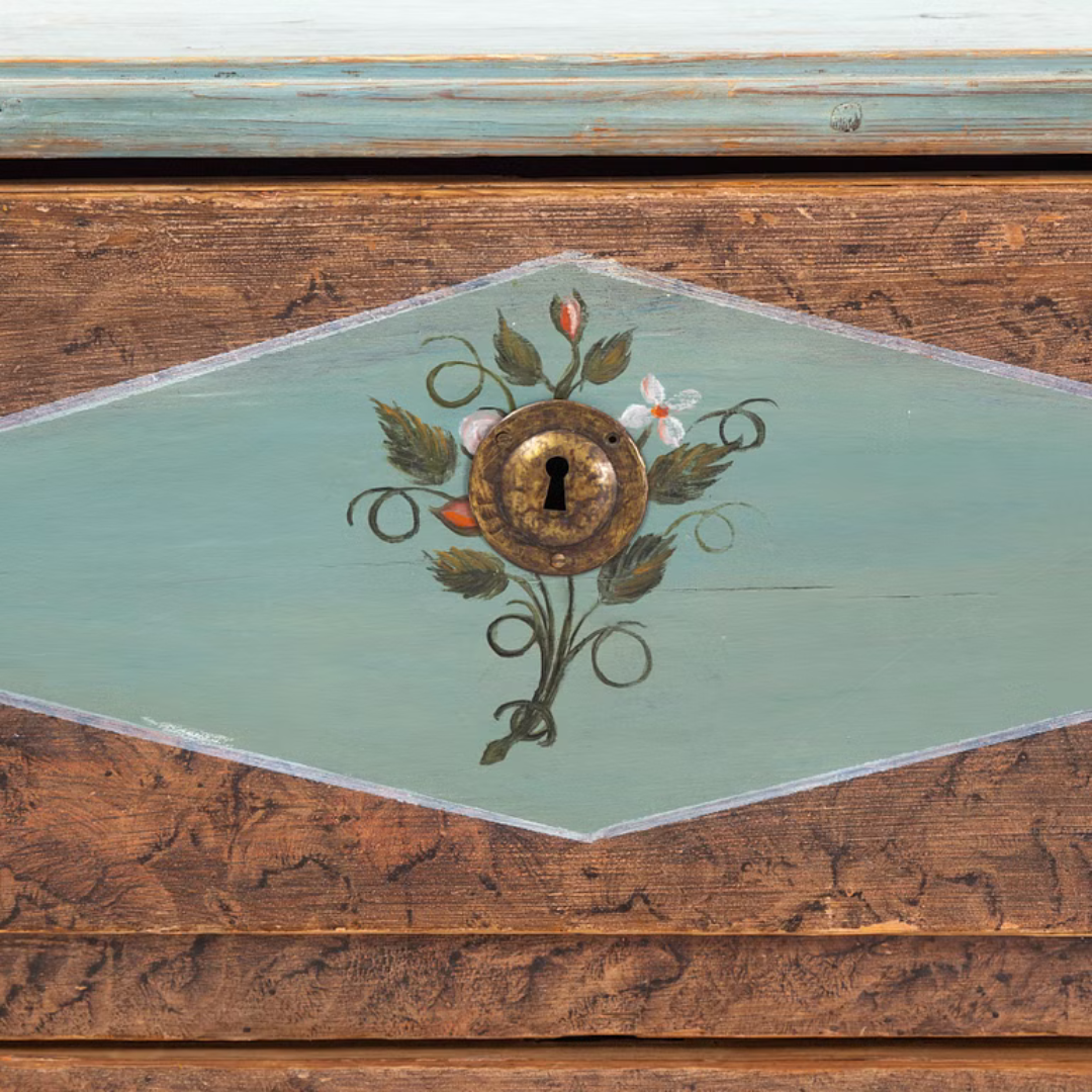 c1845 Swedish grain painted pinewood chest of drawers