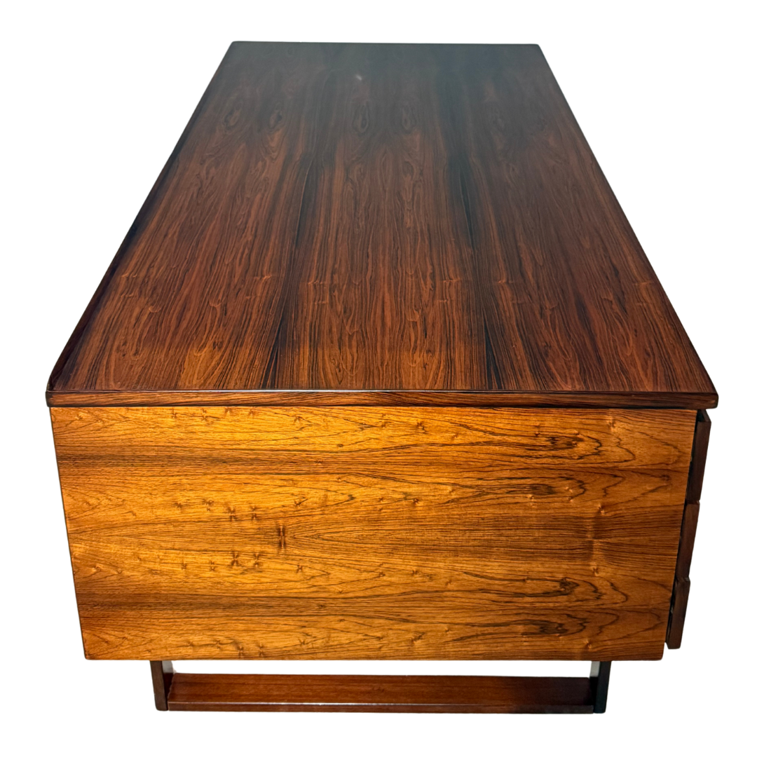 1960s Drylund : rosewood desk on runner legs, Denmark
