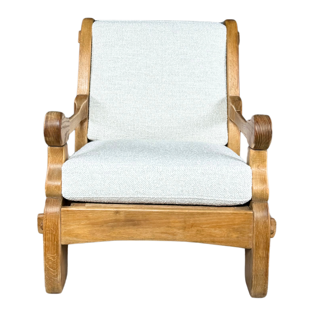 1970s French : pair of solid oakwood brutalist lounge chairs