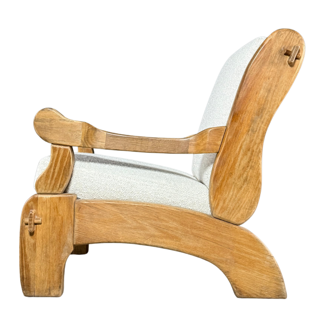 1970s French : pair of solid oakwood brutalist lounge chairs