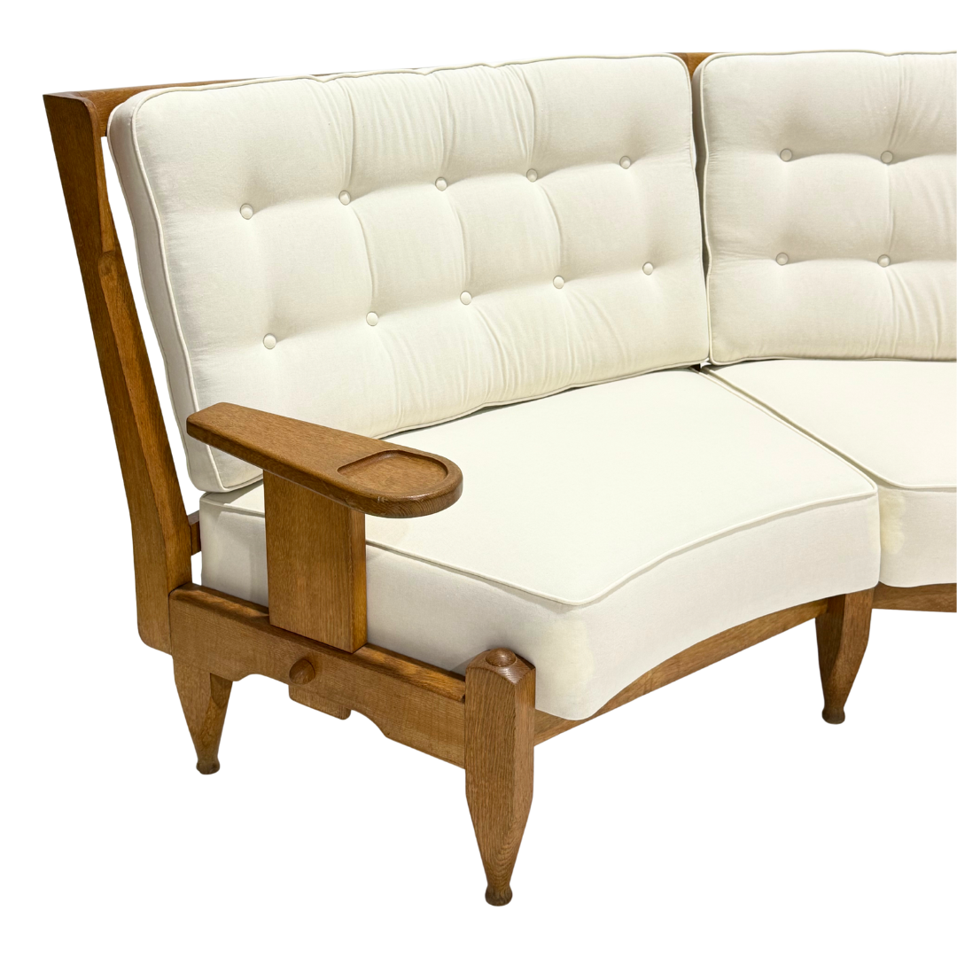 1950s Guillerme and Chambron : solid oakwood curved settee