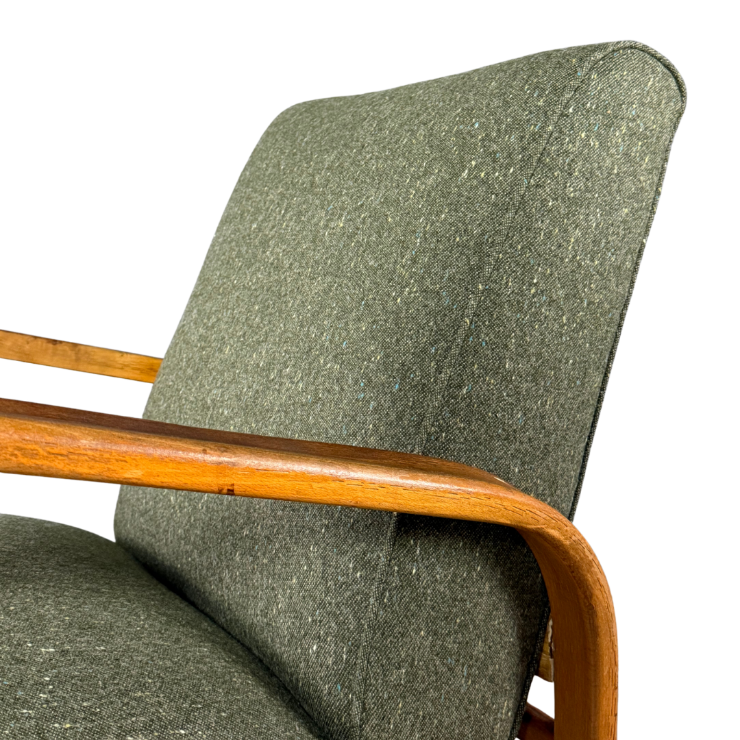 1950s Czech : sculpted bent beechwood armchair w/new upholstery