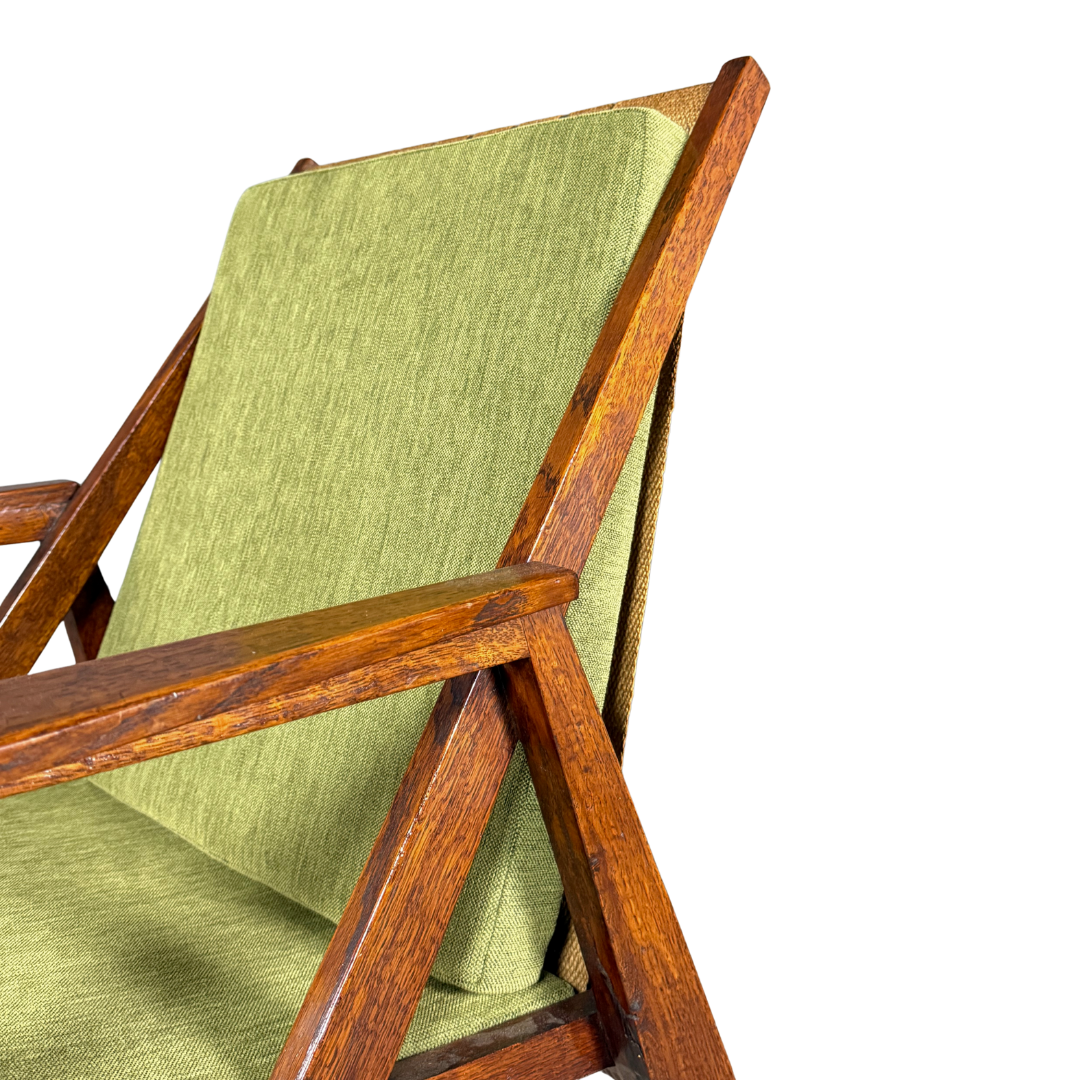 1950s Miroslav Navrátil : dark-stained oakwood armchair, linen straps