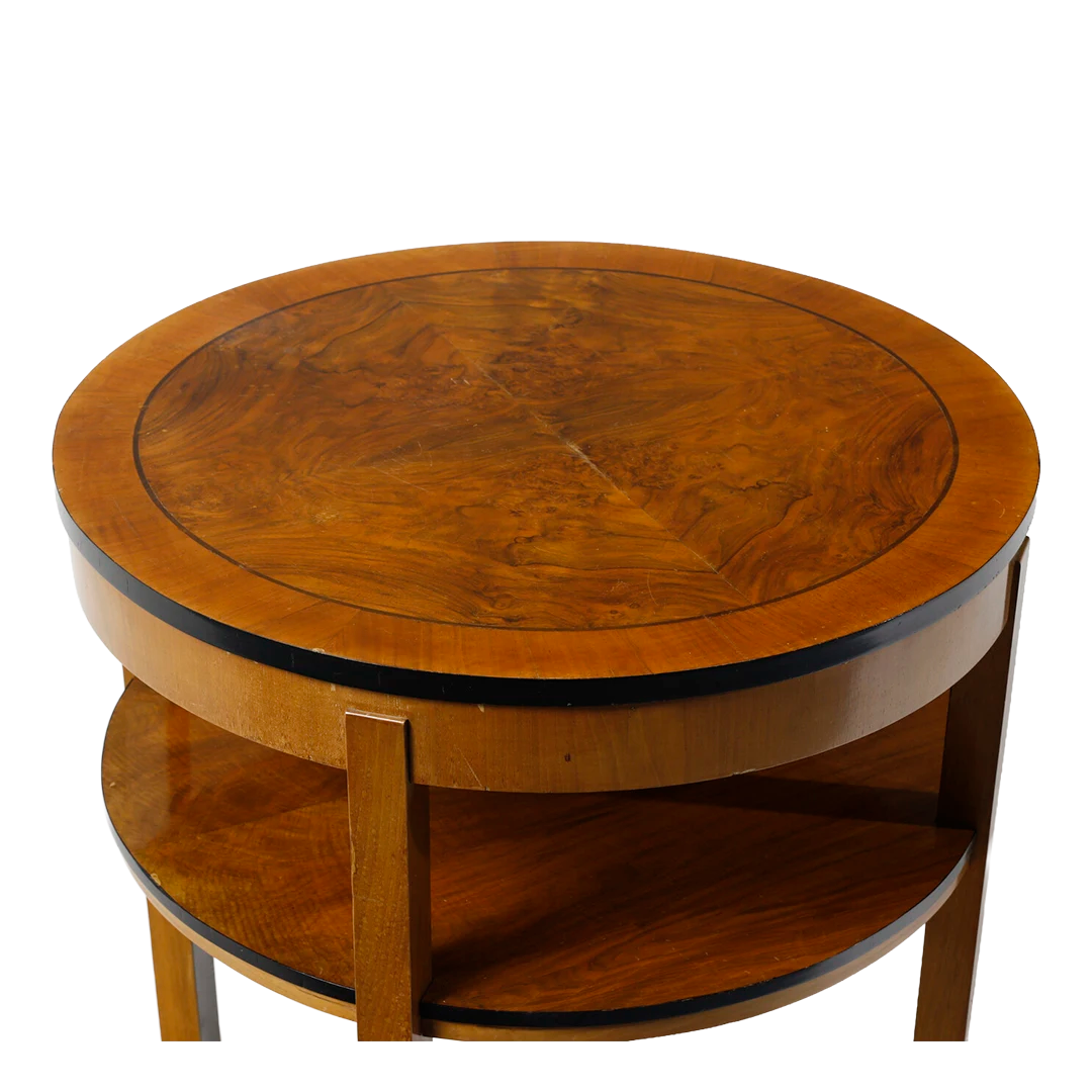 Late 1930s Italian : two-tier book-matched wanut burl side table
