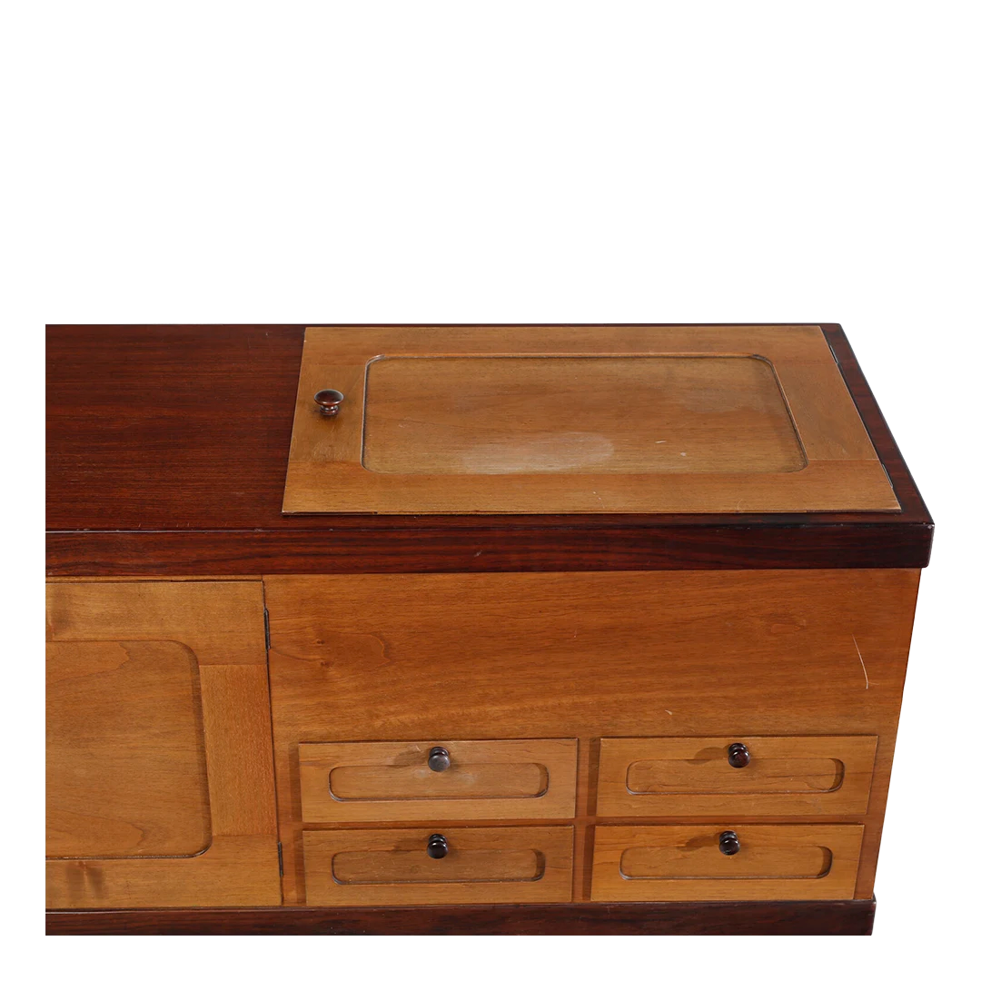 1963 Piero Ranzani : large 83" walnut & exotic wood bar/credenza
