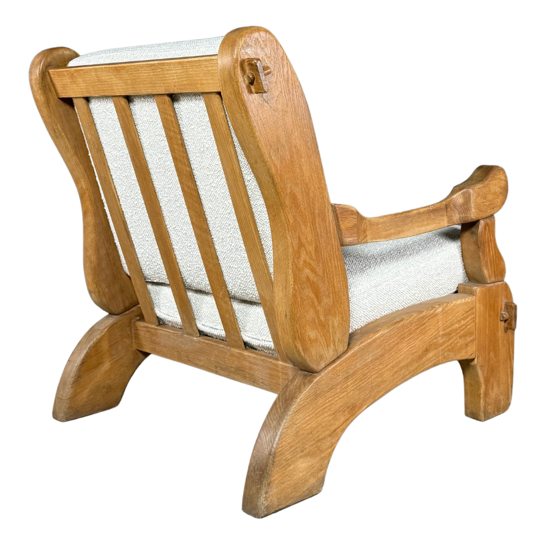 1970s French : pair of solid oakwood brutalist lounge chairs