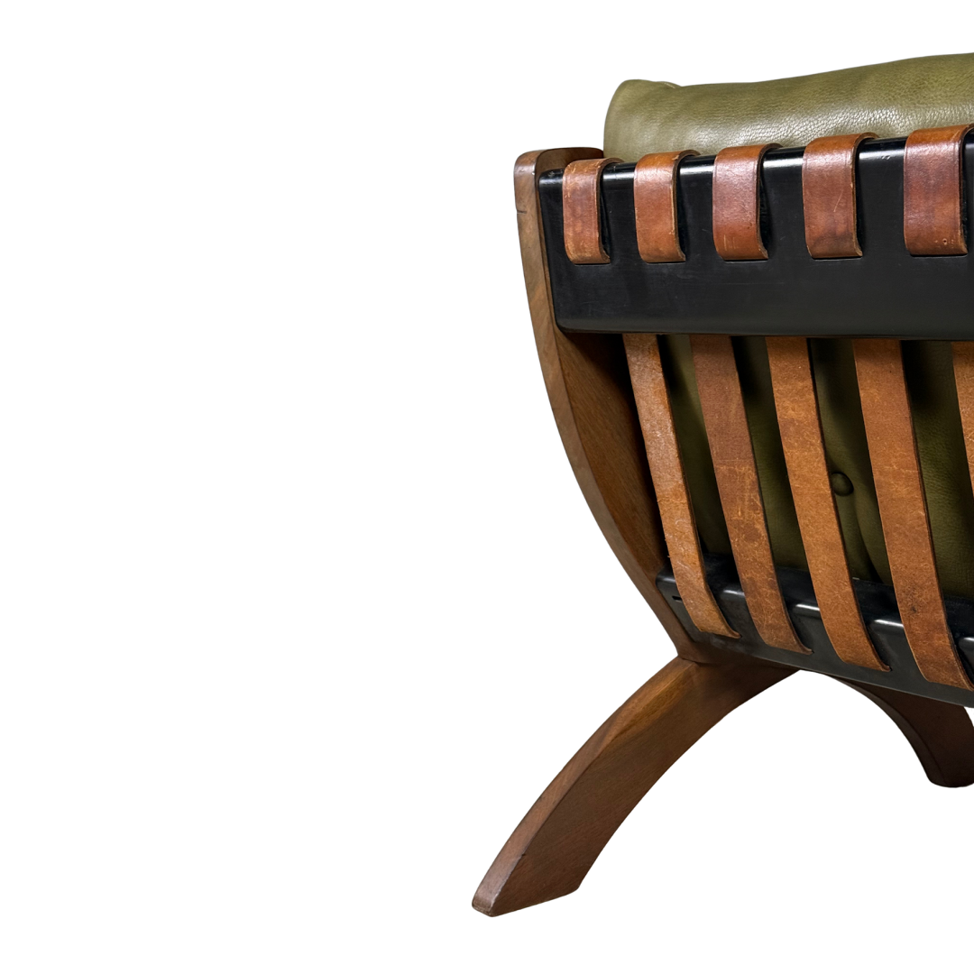 1960s Marco Comolli : pair green leather "CP1" leather lounge chair, Italy