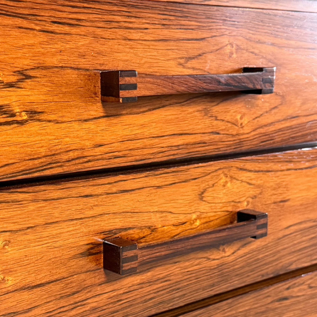 1960s Drylund : rosewood desk on runner legs, Denmark