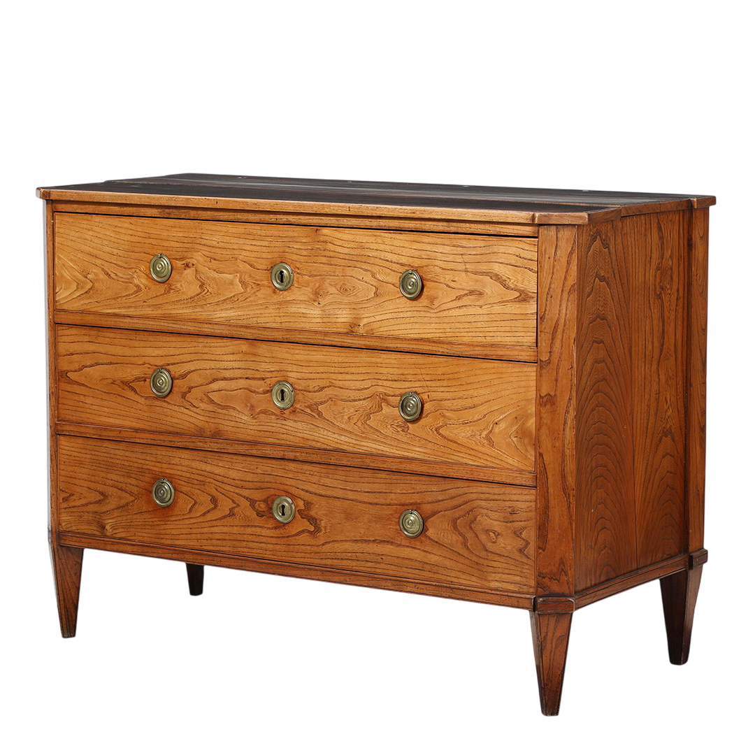 1860s Rural Danish : solid elmwood 3-drawer chest w/hidden storage