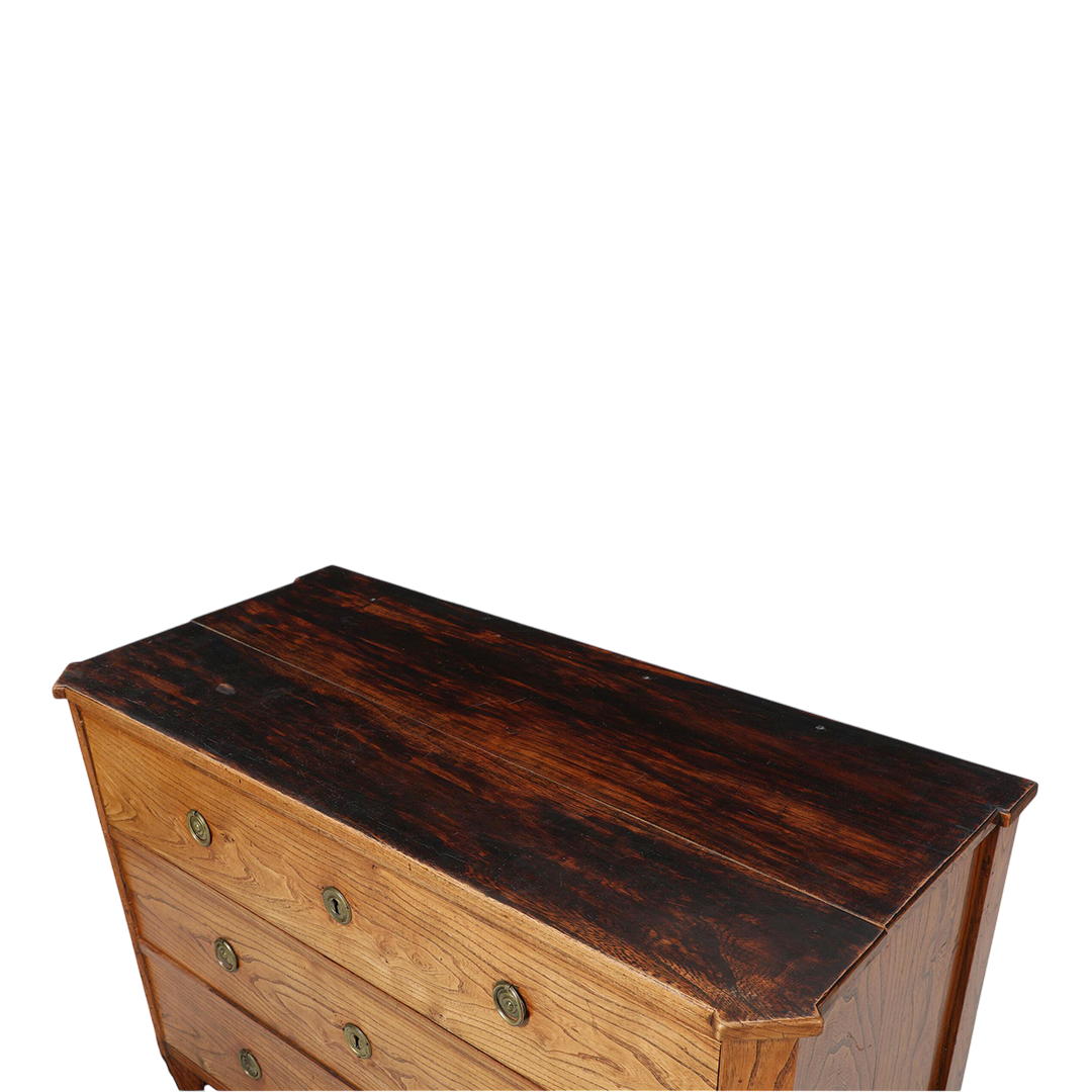 1860s Rural Danish : solid elmwood 3-drawer chest w/hidden storage