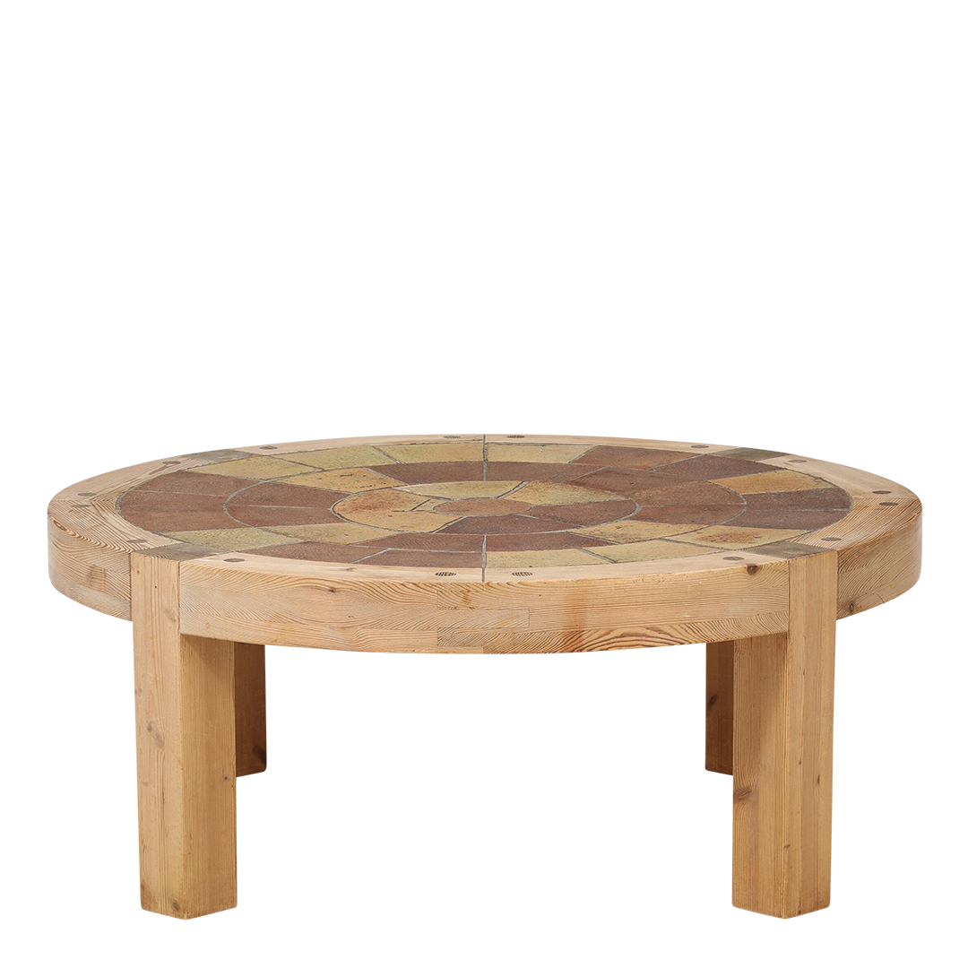 1970s Lisbeth Sallingboe : solid pinewood & tile coffee table