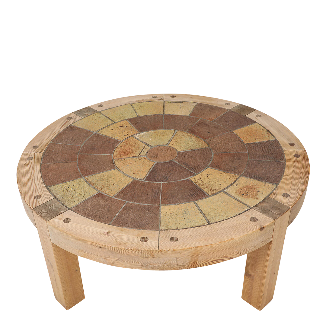 1970s Lisbeth Sallingboe : solid pinewood & tile coffee table