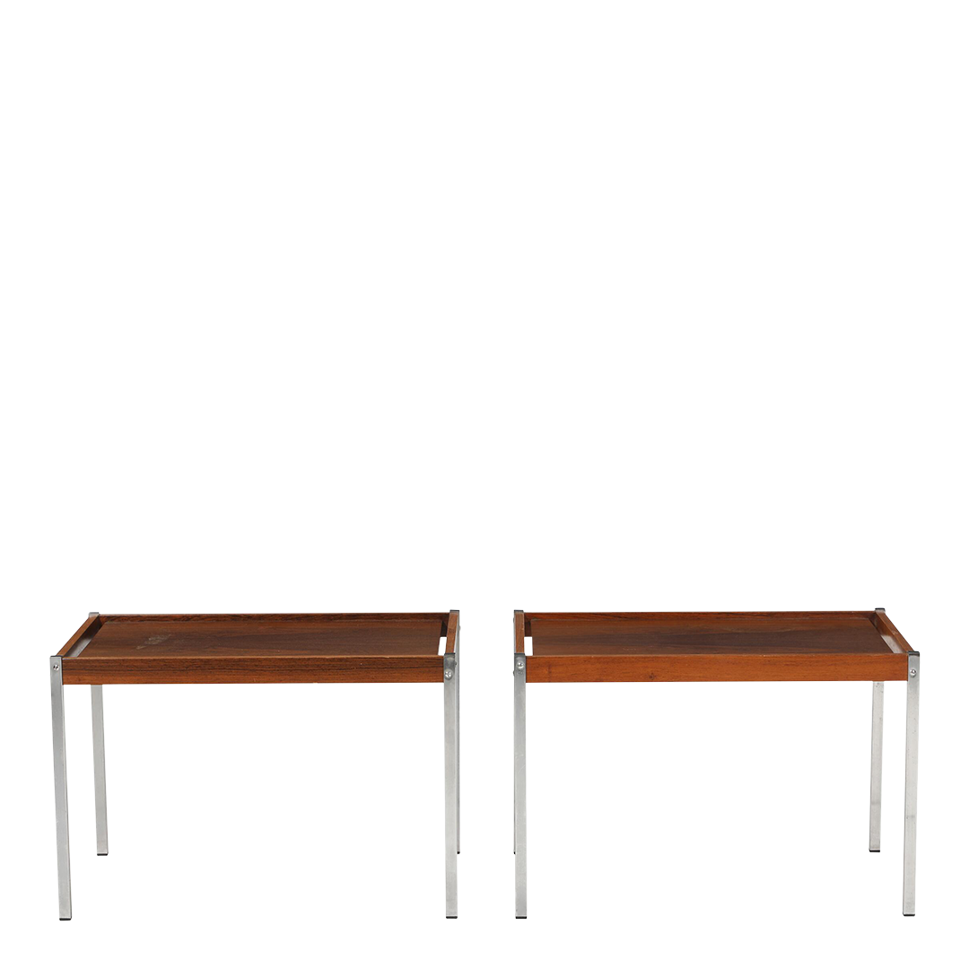 1970s Danish : pair of post modern 27" rosewood & chrome side tables