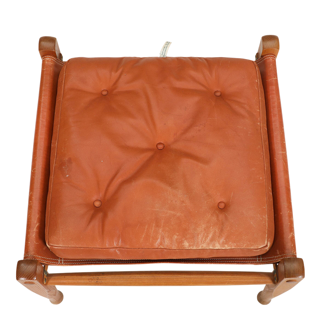 1933 Kaare Klint : solid ashwood & leather safari stool, Rud. Rasmussen