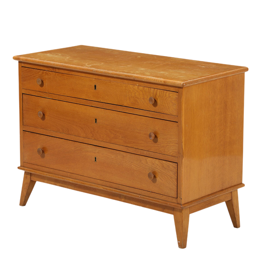 1940s Danish : three drawer oakwood chest, round knobs