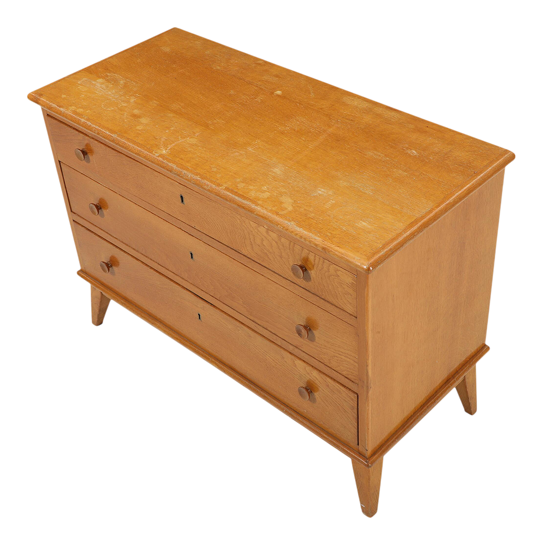 1940s Danish : three drawer oakwood chest, round knobs