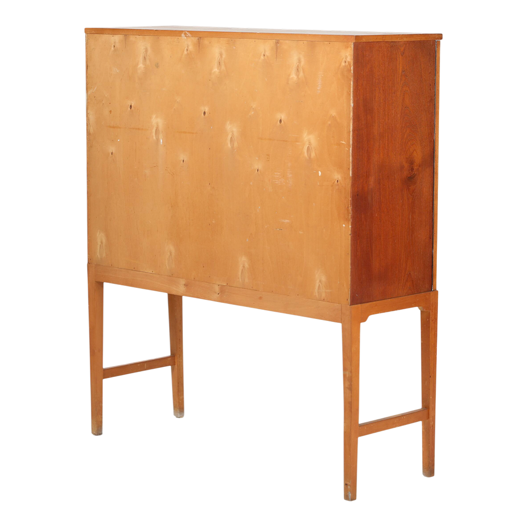 1960s Verner Birksholm : beech & teak 55" tall cabinet on stand