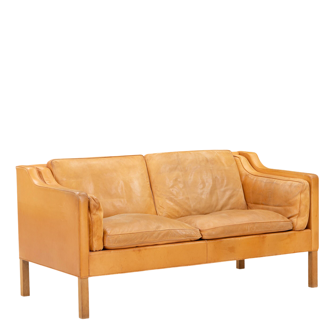 Børge Mogensen : 2-seat light cognac leather Model 2212 sofa
