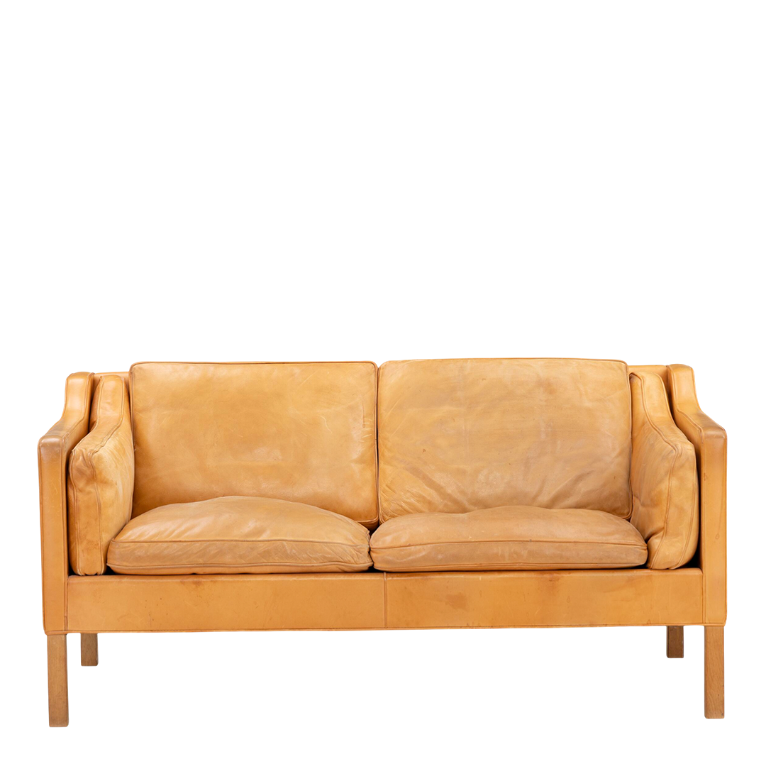 Børge Mogensen : 2-seat light cognac leather Model 2212 sofa