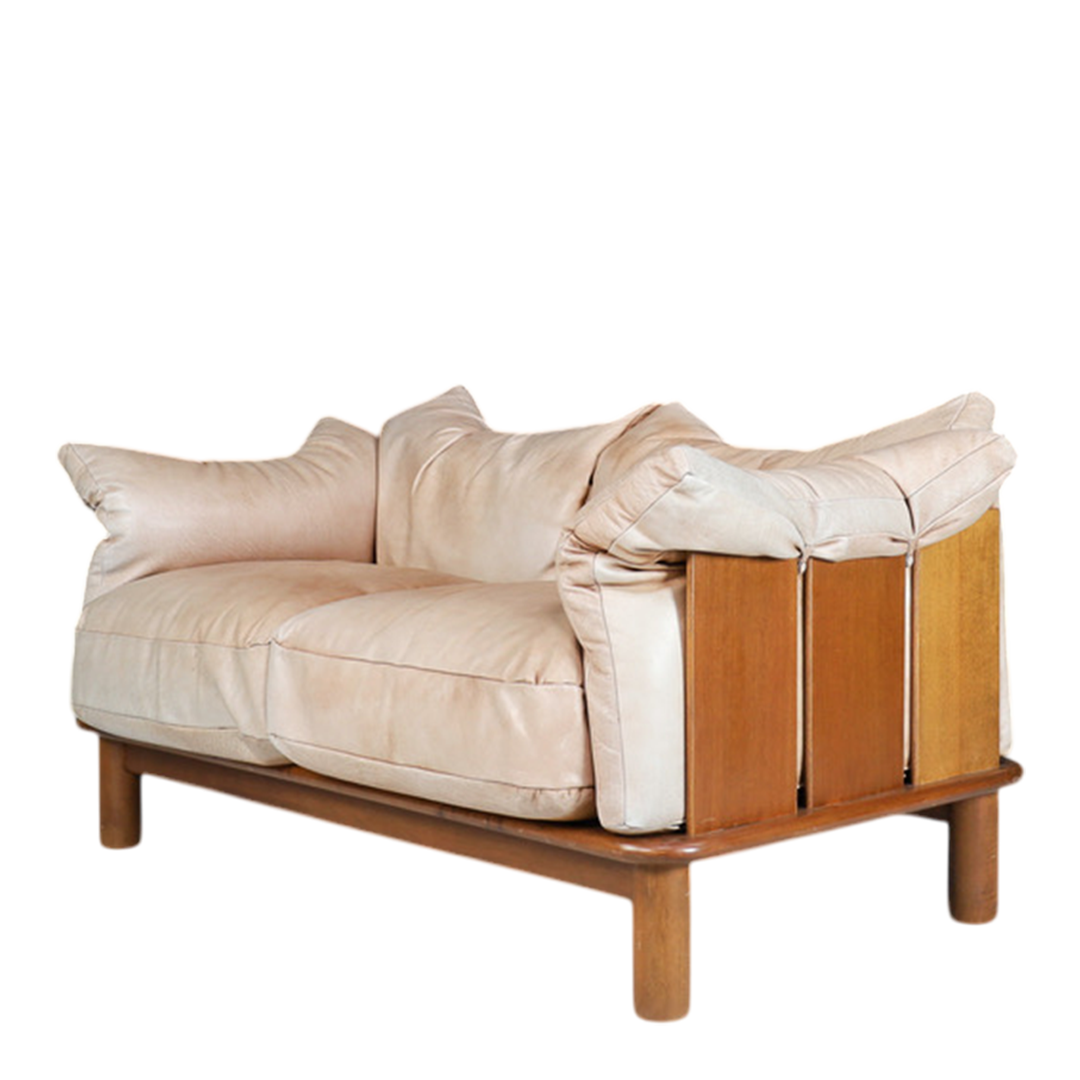 De Pas, D'Urbino & Lomazzi : 1970s light leather 2-seat sofa, Italy